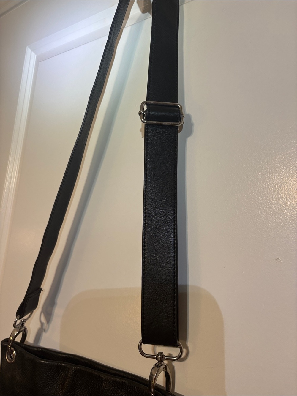 Black Leather Crossbody Bag with Silver Ring Details - Picture 6 of 15
